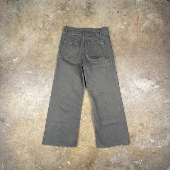 Women’s Wide Leg High Rise Pants Size Large Cropped Green Raw Hem - Picture 4 of 13